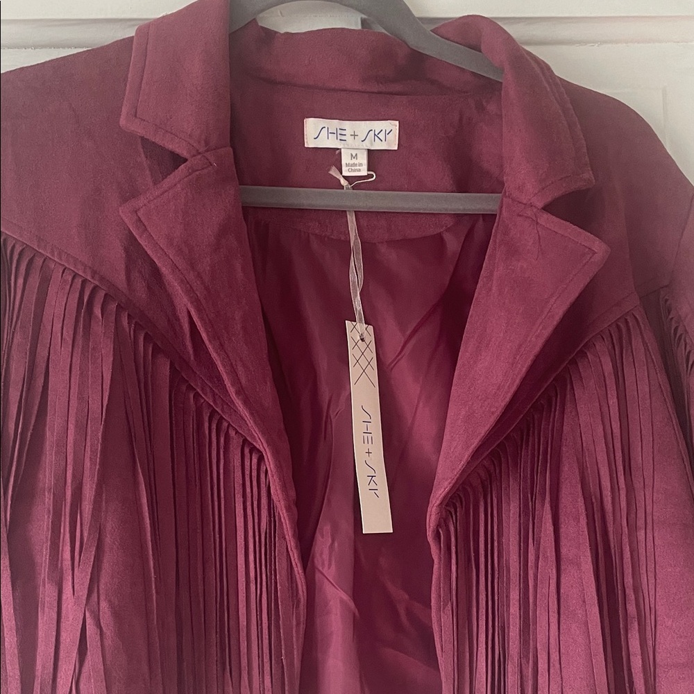 She + Sky Deep Red Fringe Blazer - Picture 2 of 6